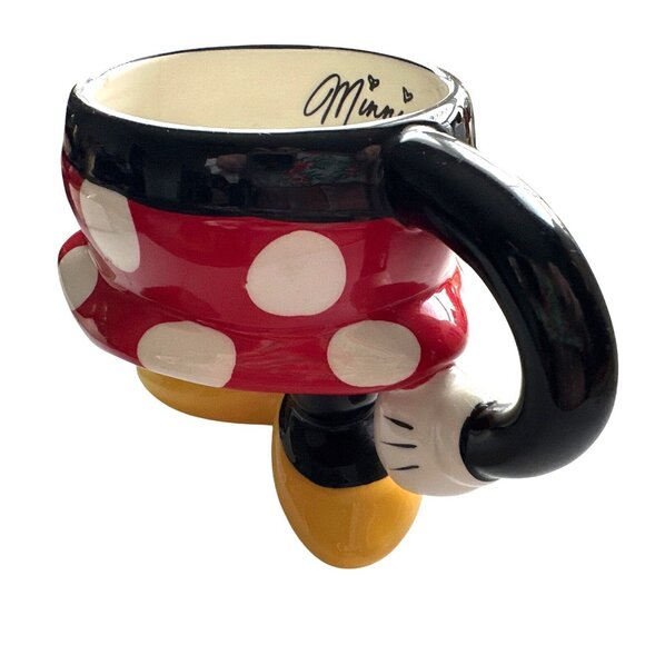 Minnie Mouse Coffee Cup Polka Dot Ceramic Mug With Yellow Shoes & Glove Handle - Picture 3 of 8